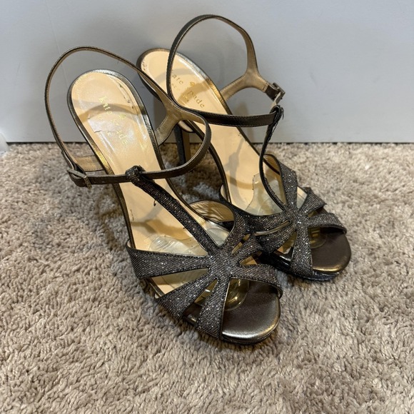 Kate Spade Shoes Womens Size 9.5 Silver Glitter Strappy High Heel Sandals Italy - Picture 3 of 9
